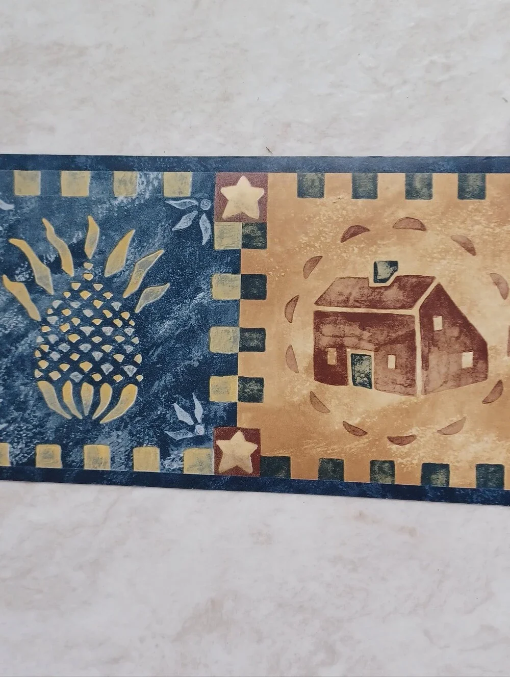 Wallpaper Border Pineapple & Cottage in Navy & Tan